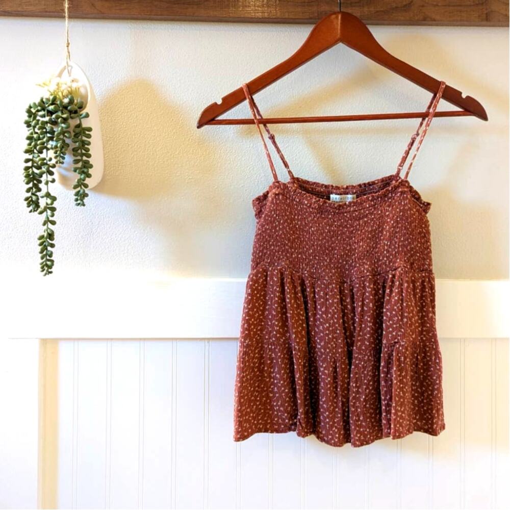 Paper Crane Burnt Orange Flowy Floral Tank XS